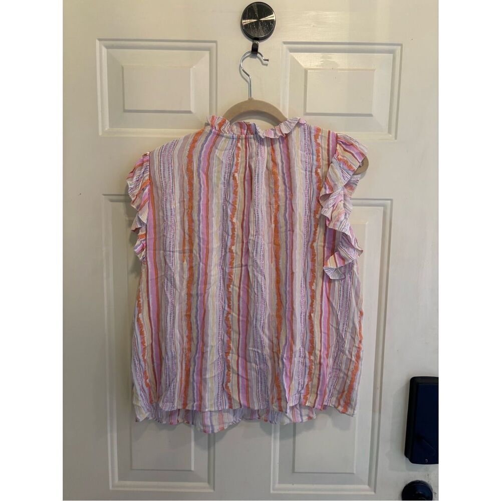 Karlie Pastel Multi-Striped Flutter Sleeve V-Neck Top - Picture 3 of 7